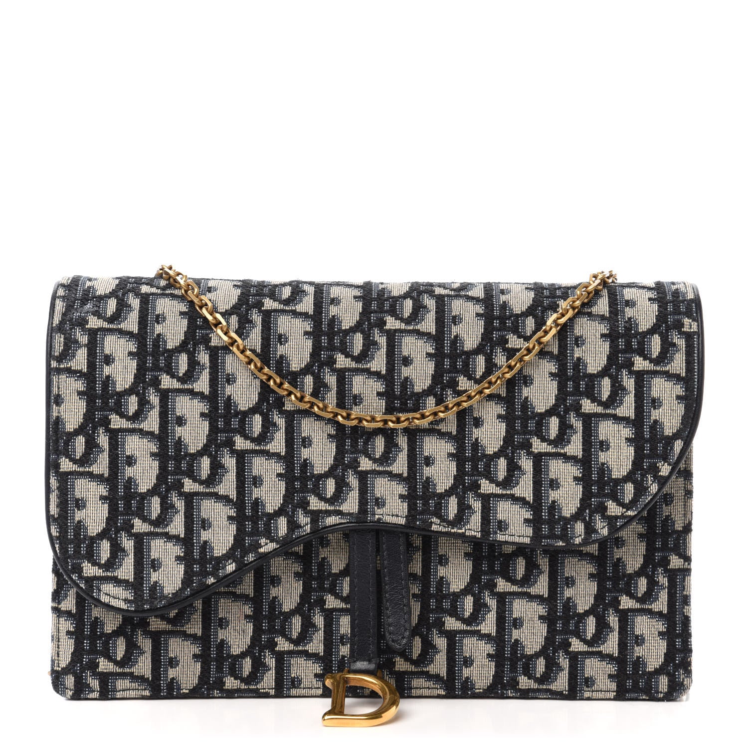 Christian Dior Oblique Saddle Chain Pouch Blue 1 of 10