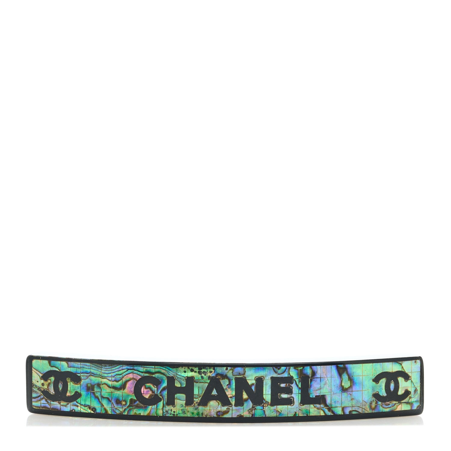 Chanel Resin Abalone Logo Hair Clip Barrette Black 1 of 5