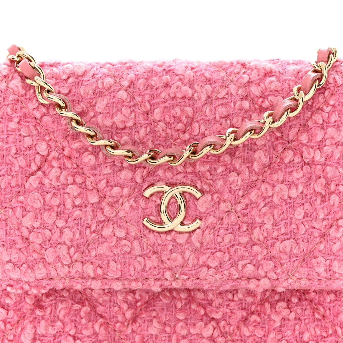 Tweed Quilted Flap Chain Waist Bag Pink