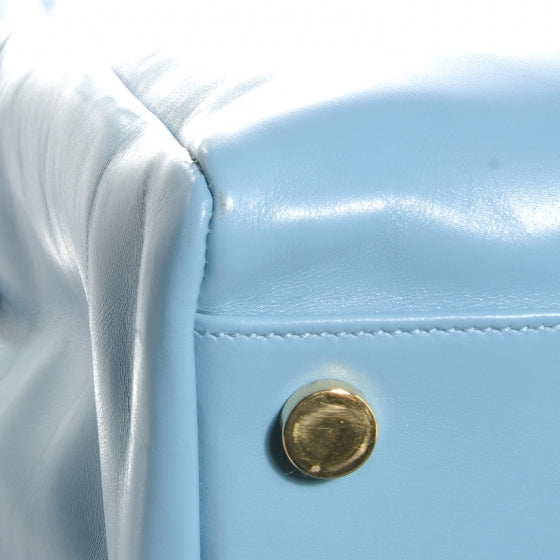 Leather Reversible East West Shopper Tote Sky Blue