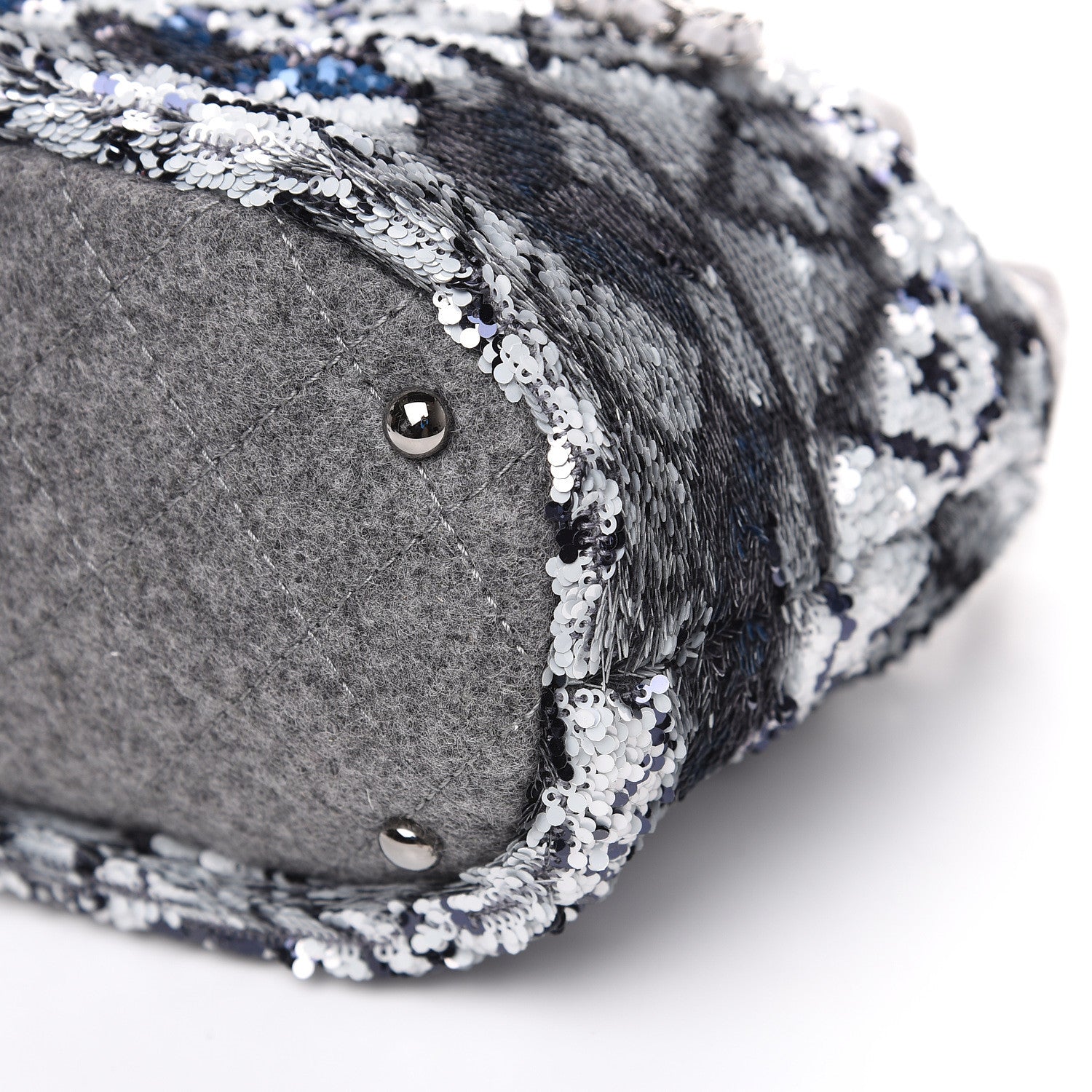 Chanel Sequin Wool Drawstring Bag Silver Blue Grey 9 of 9