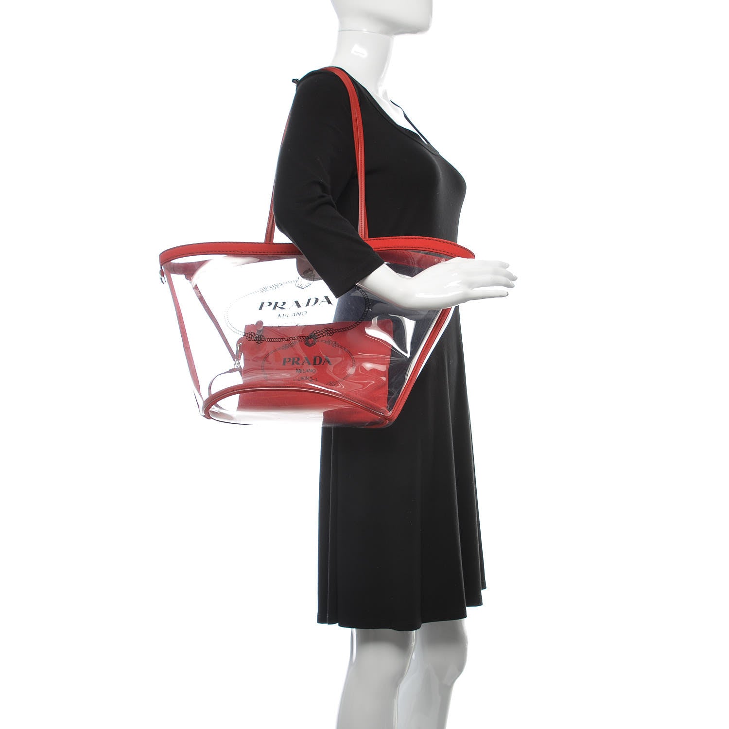 Prada Plexiglass Calfskin Small Shopper Tote Rosso 2 of 11