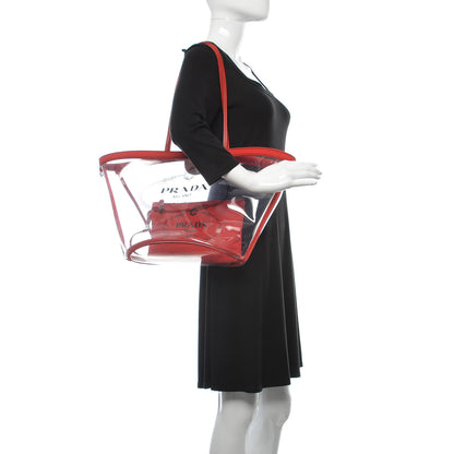 Prada Plexiglass Calfskin Small Shopper Tote Rosso 2 of 11