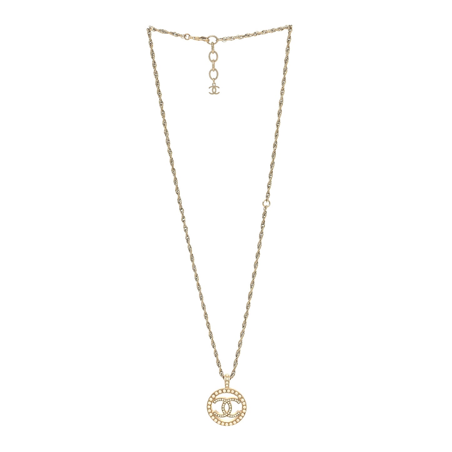 Pearl CC Round Pendant Necklace Gold