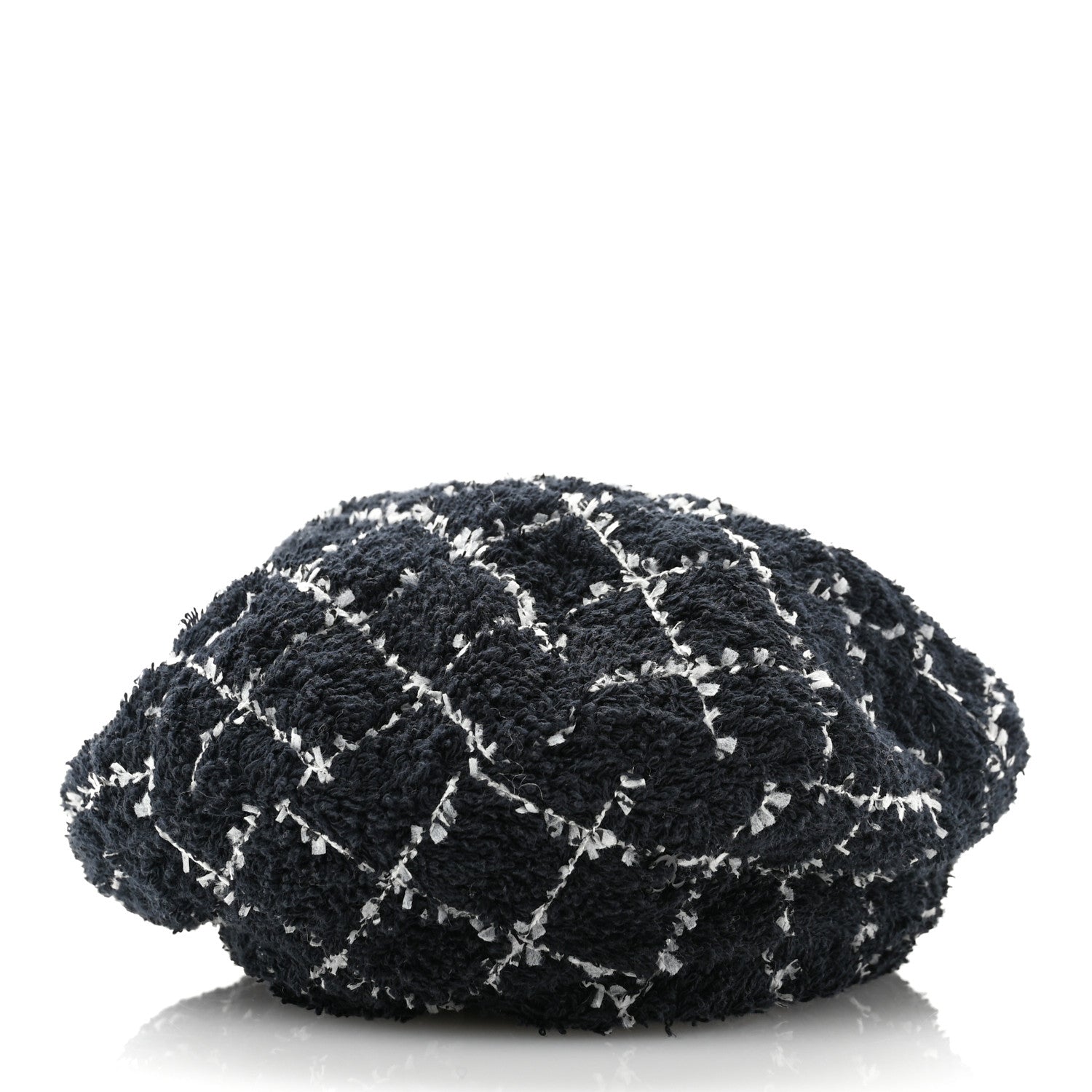 Chanel Tweed Beret Hat L Black White 3 of 8