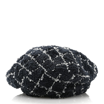 Chanel Tweed Beret Hat L Black White 3 of 8