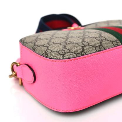 Gucci GG Supreme Monogram Textured Dollar Calfskin Web Ophidia Small Crossbody Bag Beige Ebony Fuchsia 9 of 10