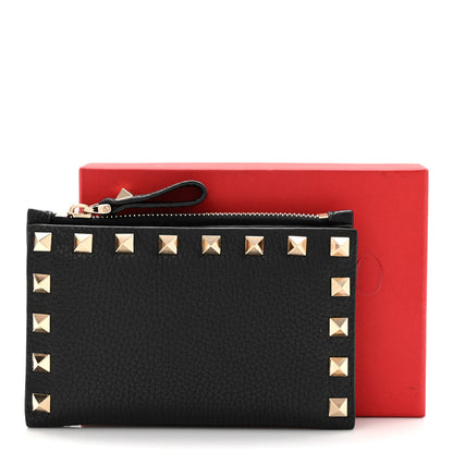Valentino Garavani Pebbled Calfskin Rockstud Coin Case Card Holder Black 7 of 7