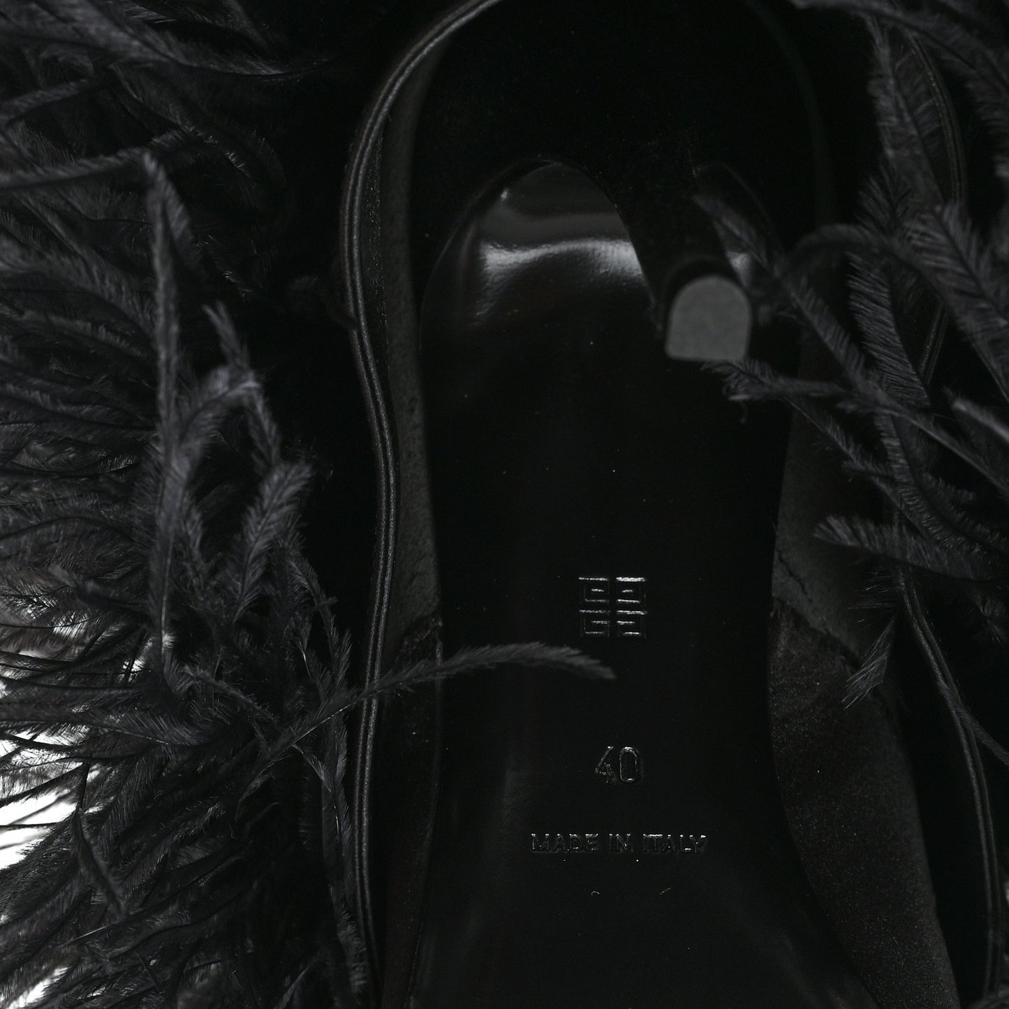 Satin Ostrich Feather Shark Lock Ankle Boots 40 Black