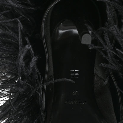 Givenchy Satin Ostrich Feather Shark Lock Ankle Boots 40 Black 7 of 8