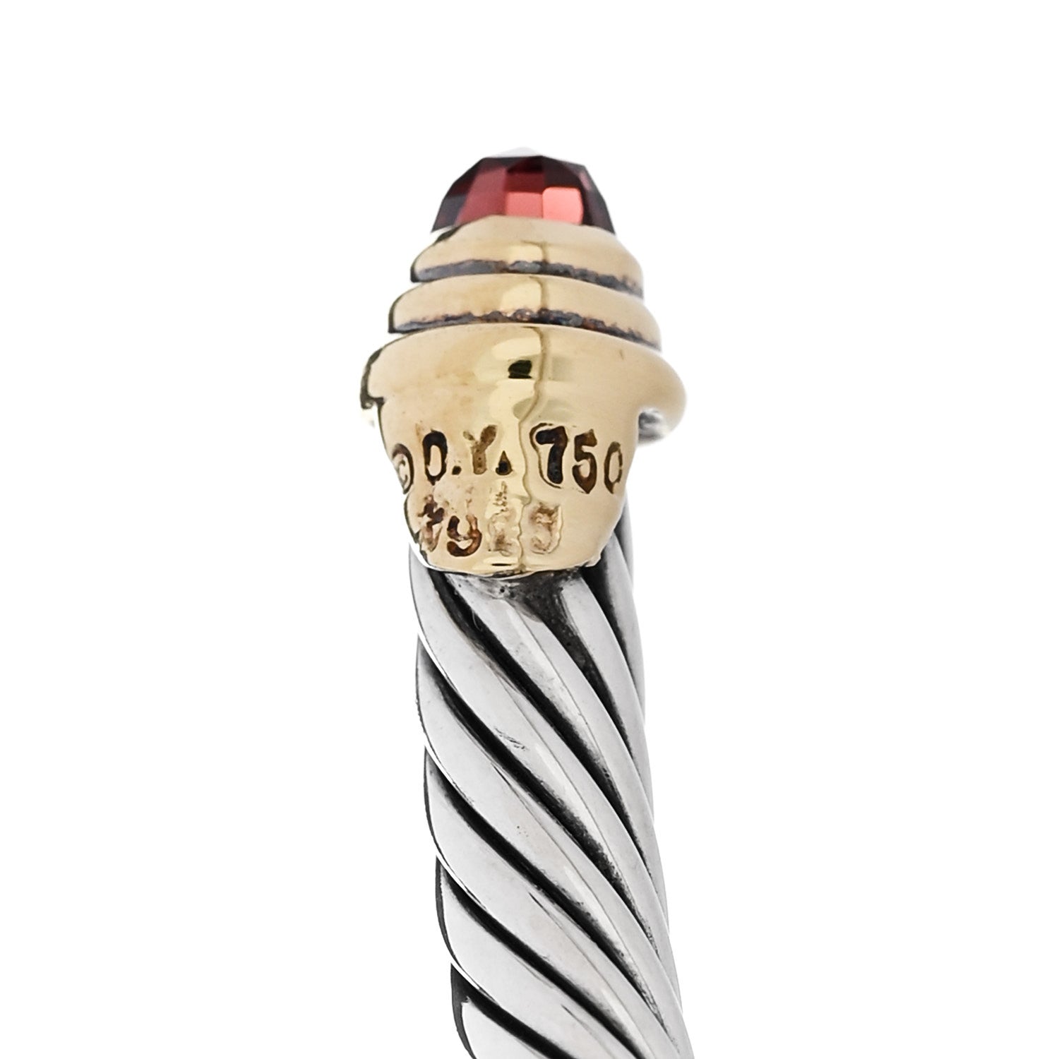 David Yurman Sterling Silver 18K Yellow Gold Garnet 4mm Kids Birthstone Cable Bracelet 4 of 4