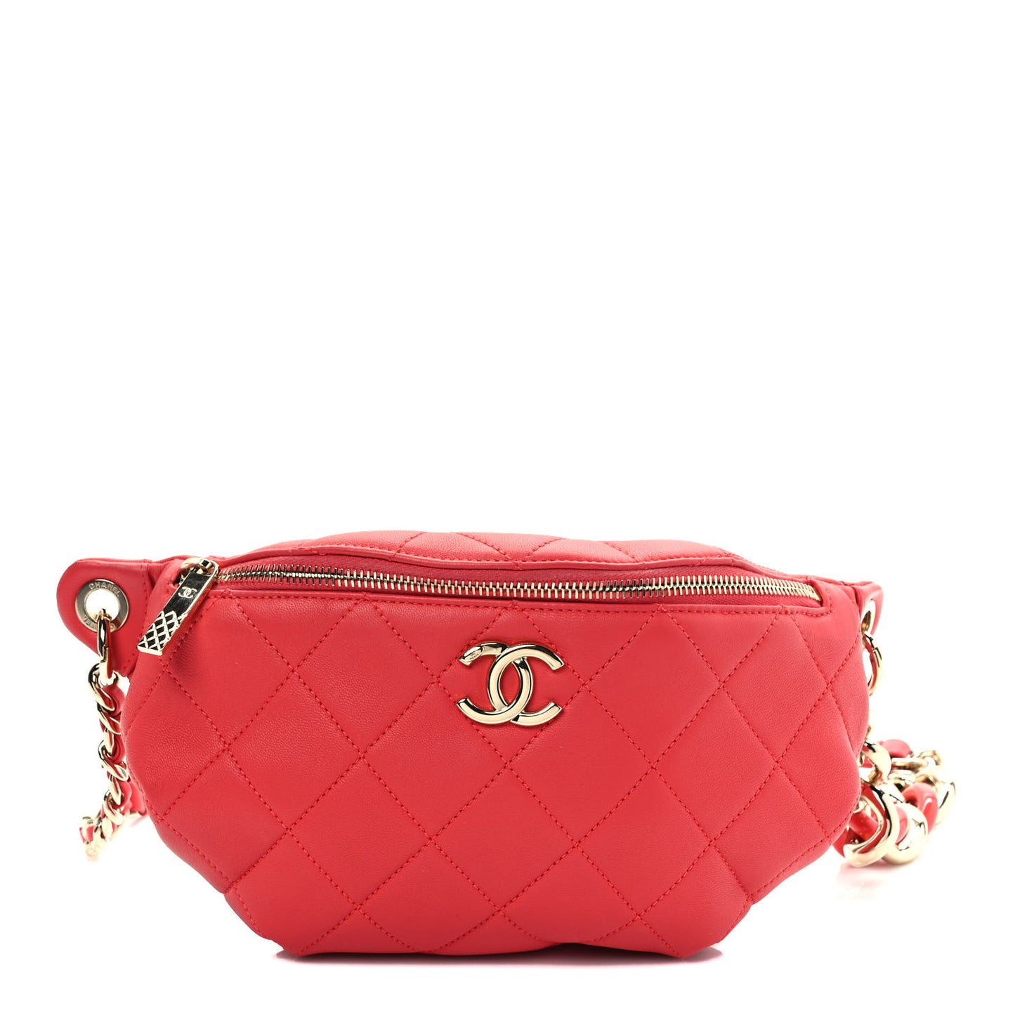 Lambskin Quilted Resin Bi-Color Waist Bag Fanny Pack Red