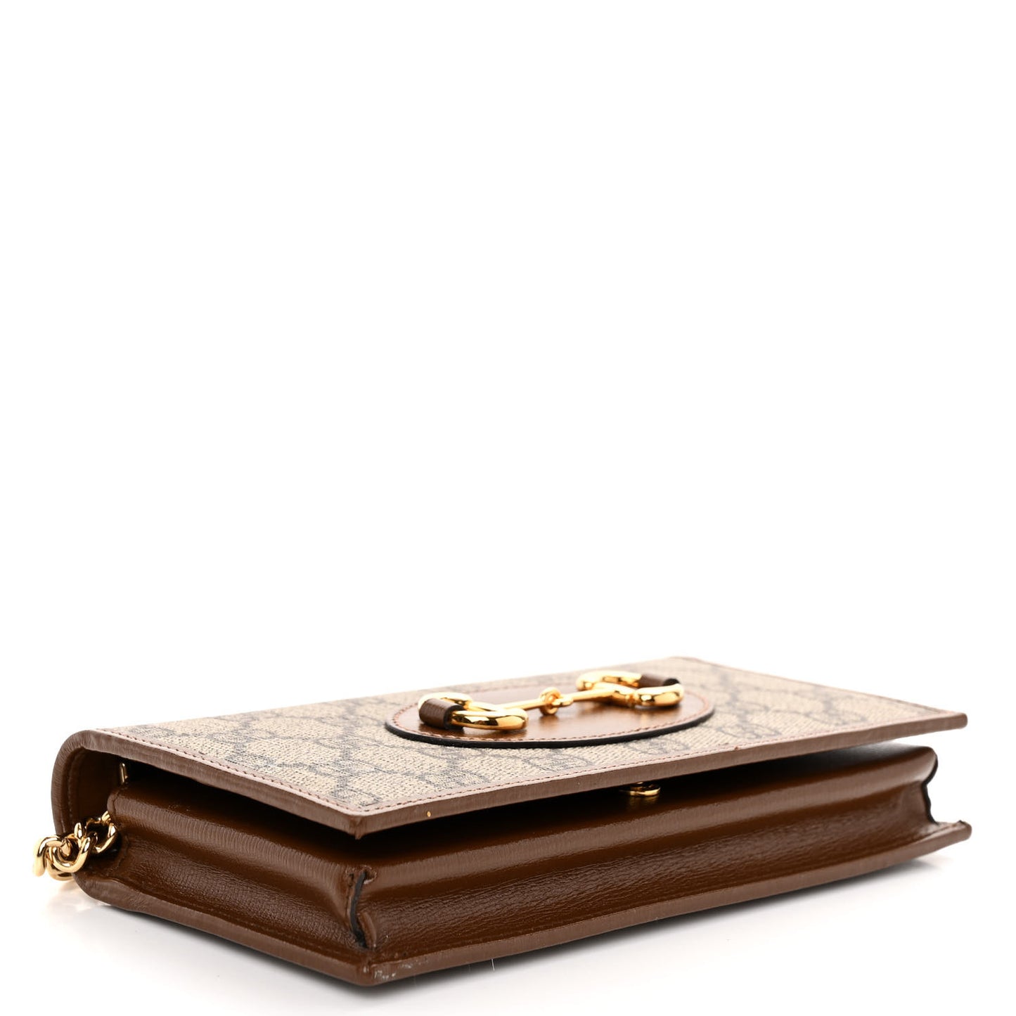 GG Supreme Monogram Azalea Calfskin Horsebit 1955 Wallet On Chain Beige Ebony Brown Sugar
