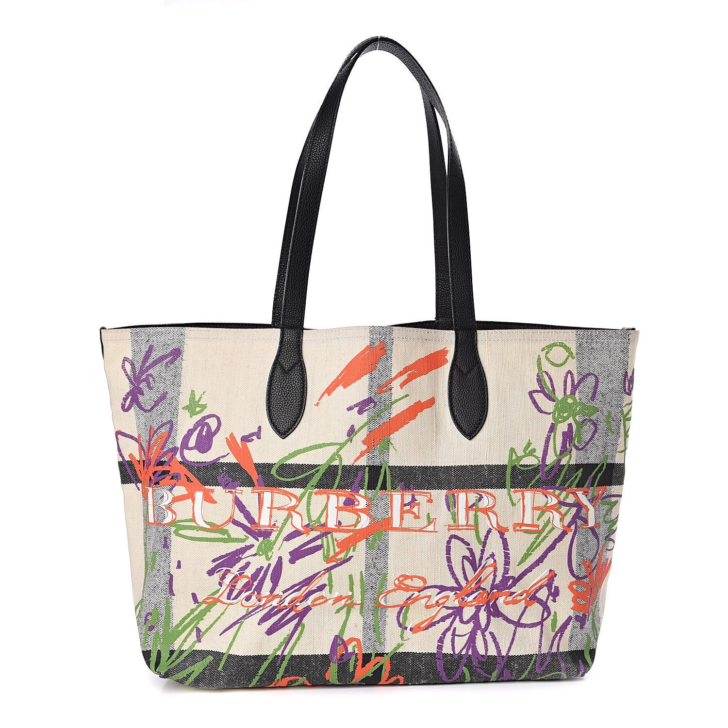 Burberry Coated Canvas Medium Reversible Doodle Tote White Black 1 of 16