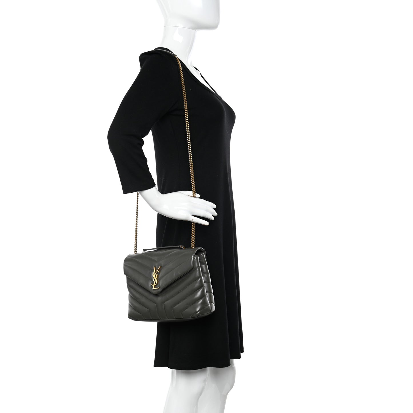 Calfskin Y Quilted Monogram Small Loulou Chain Satchel Olive