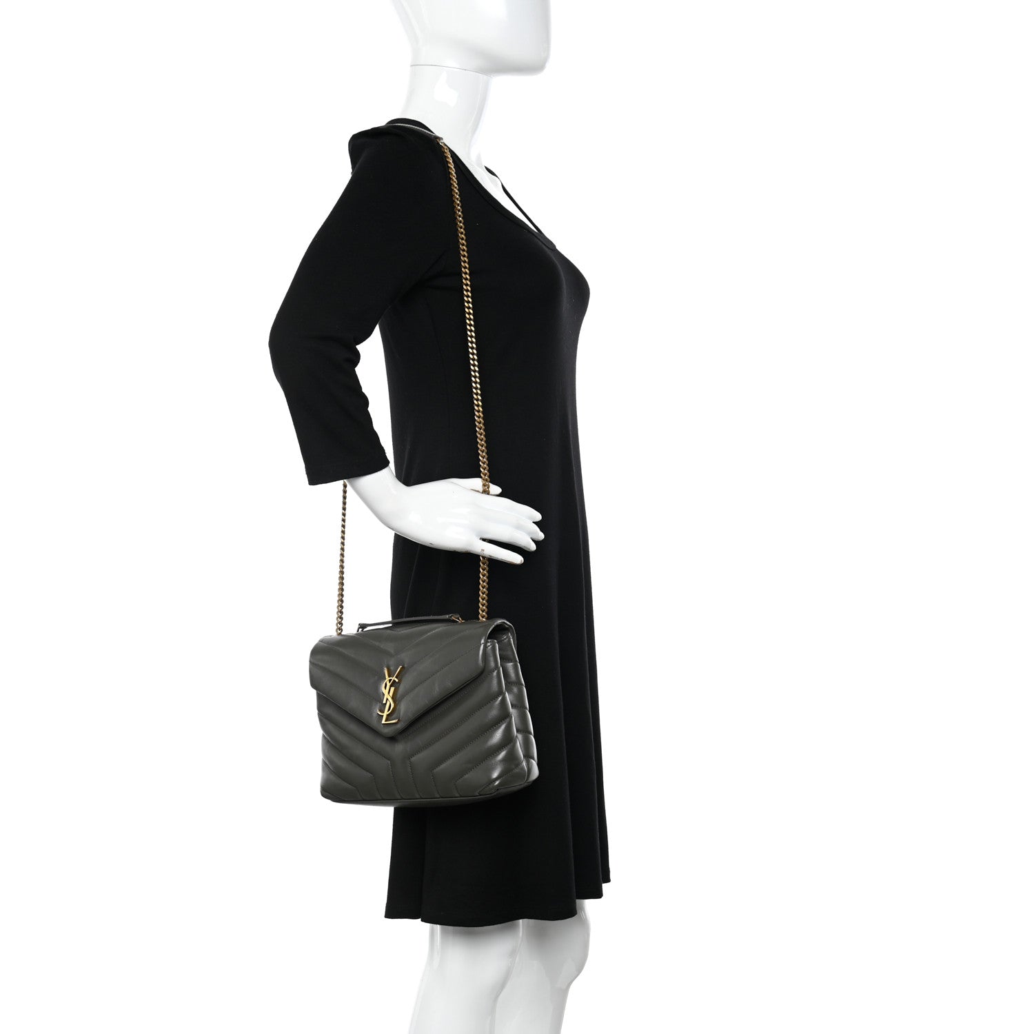 Saint Laurent Calfskin Y Quilted Monogram Small Loulou Chain Satchel Olive 2 of 15