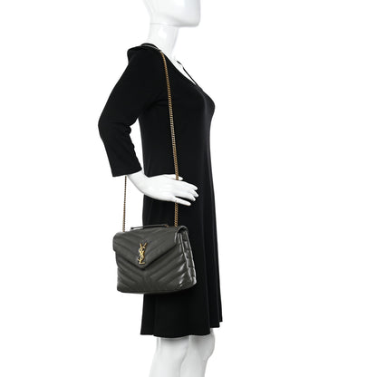 Saint Laurent Calfskin Y Quilted Monogram Small Loulou Chain Satchel Olive 2 of 15