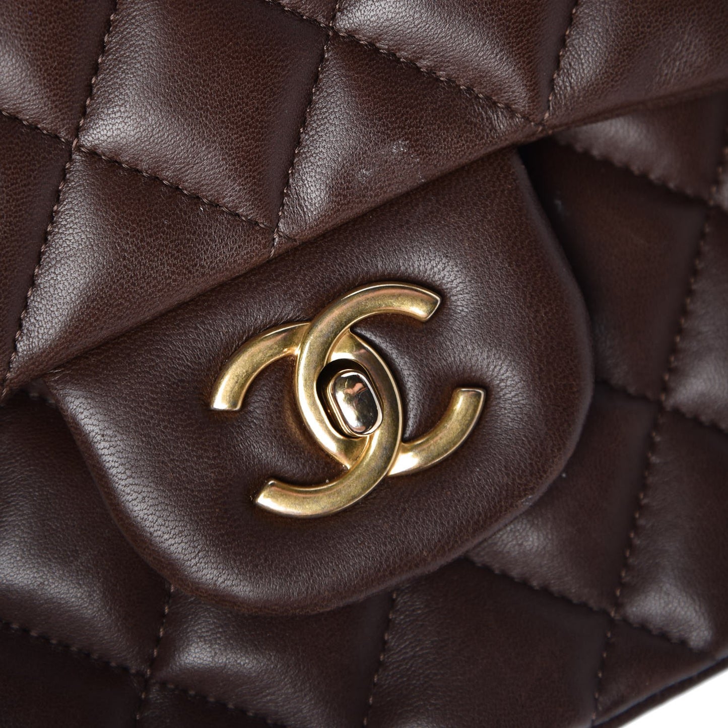 Lambskin Quilted Jumbo Single Flap Dark Brown