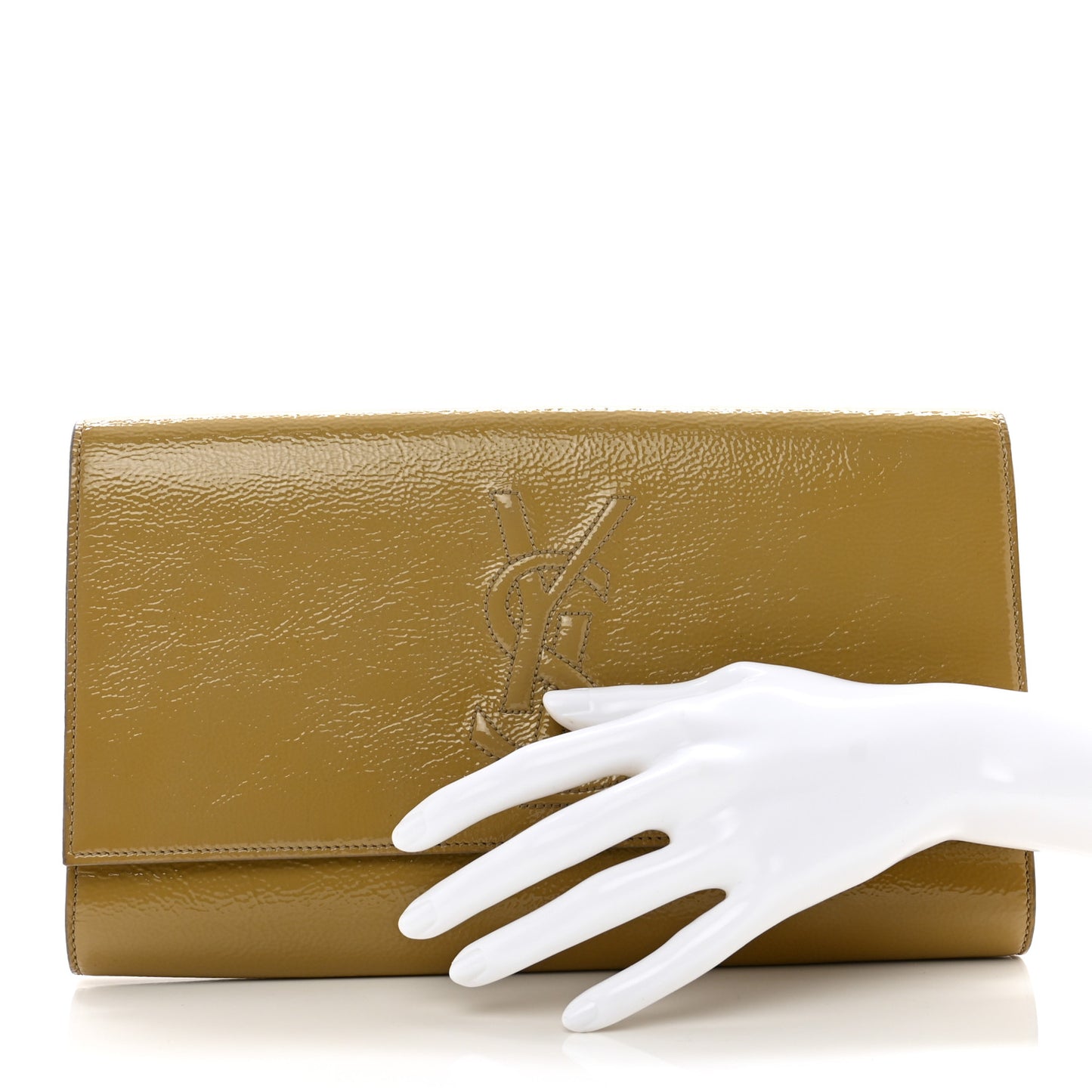 Textured Patent Calfskin Monogram Large Belle De Jour Clutch Lemon