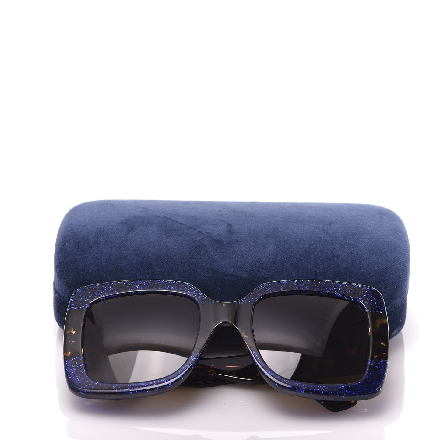 Square Frame GG0083S Sunglasses Glitter Blue Havana Brown