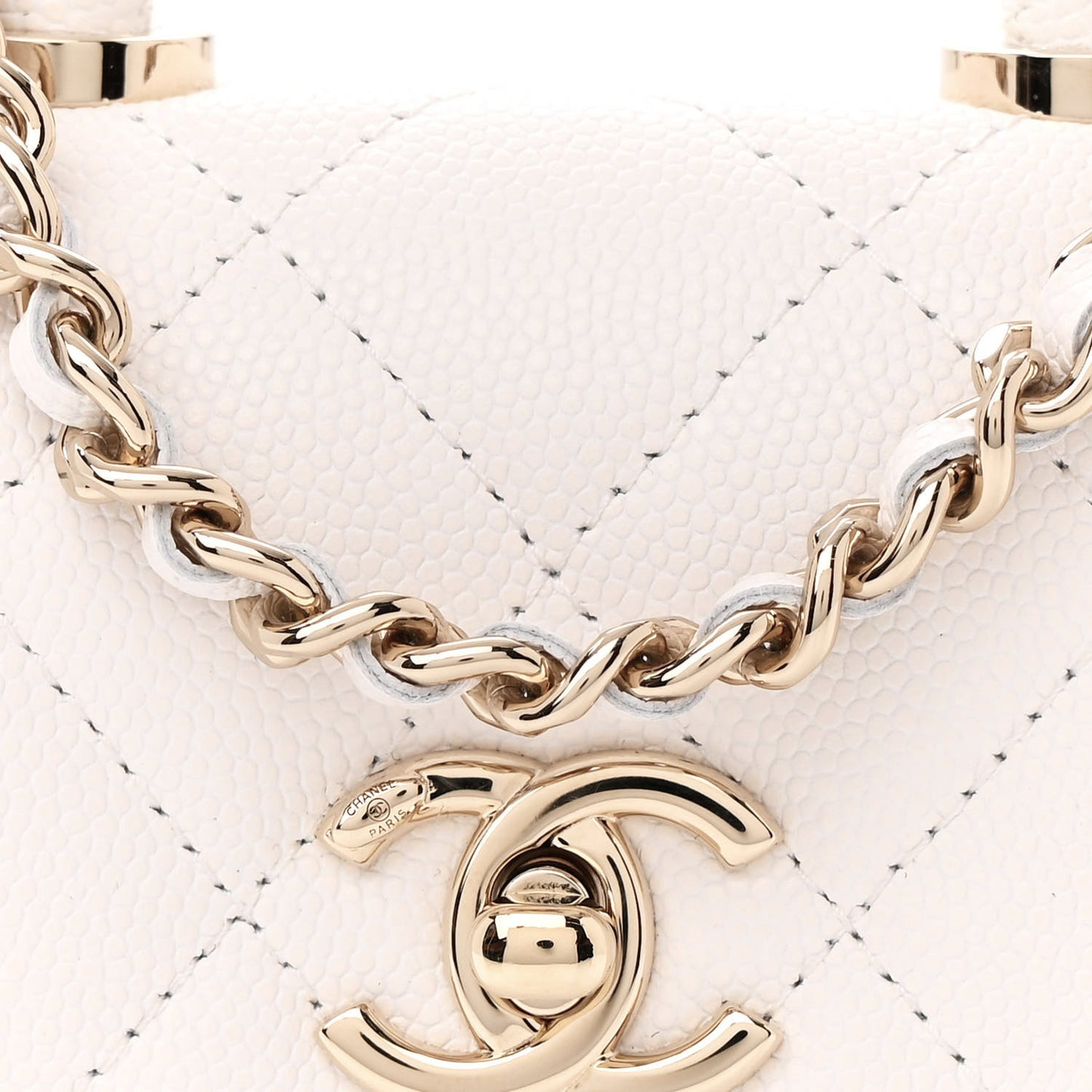 Caviar Quilted Nano Coco Handle Clutch With Chain White