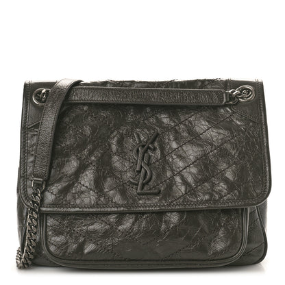Saint Laurent Crinkled Calfskin Matelasse Monogram Medium Niki Chain Satchel Fog 1 of 11