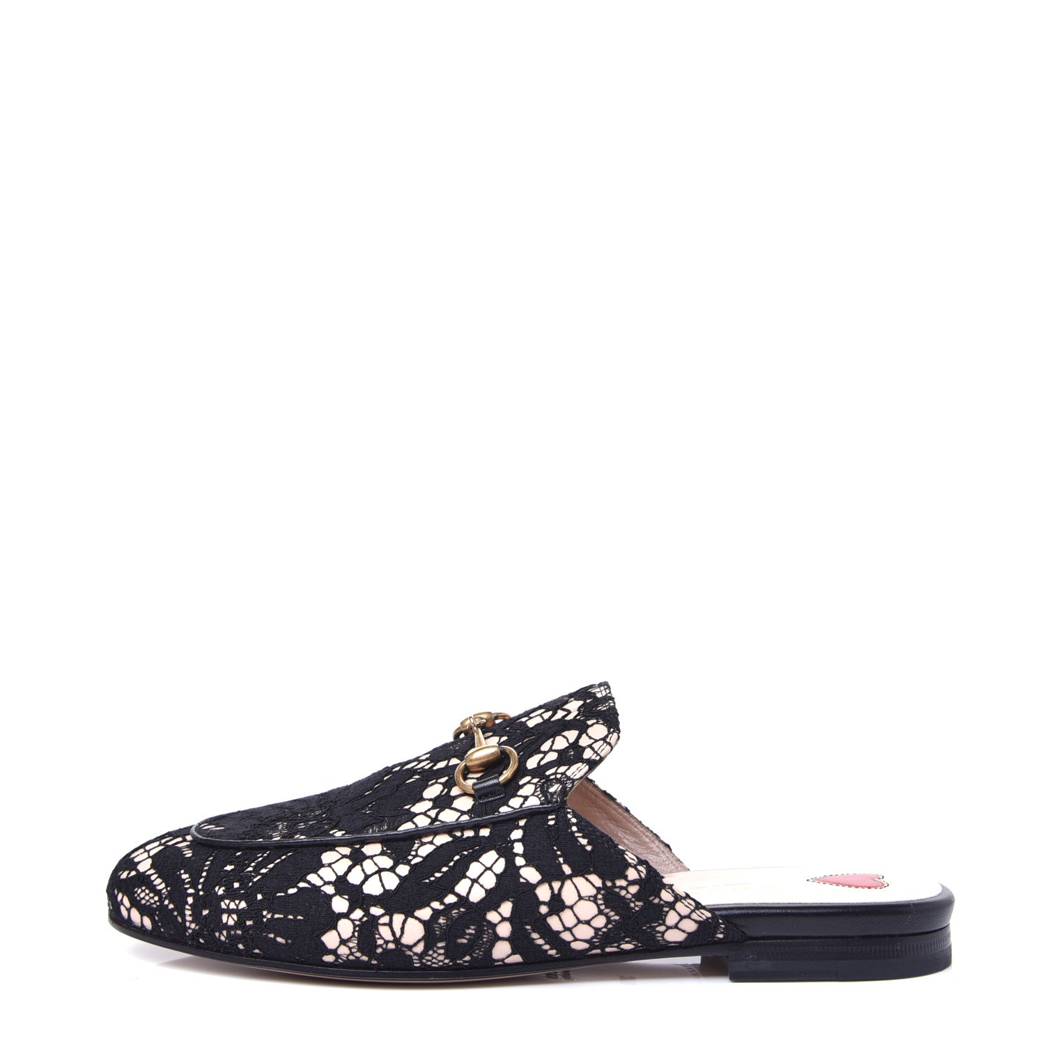 Gucci Lace Malaga Kid Womens Princetown Slippers 36.5 Black Skin Rose 1 of 9