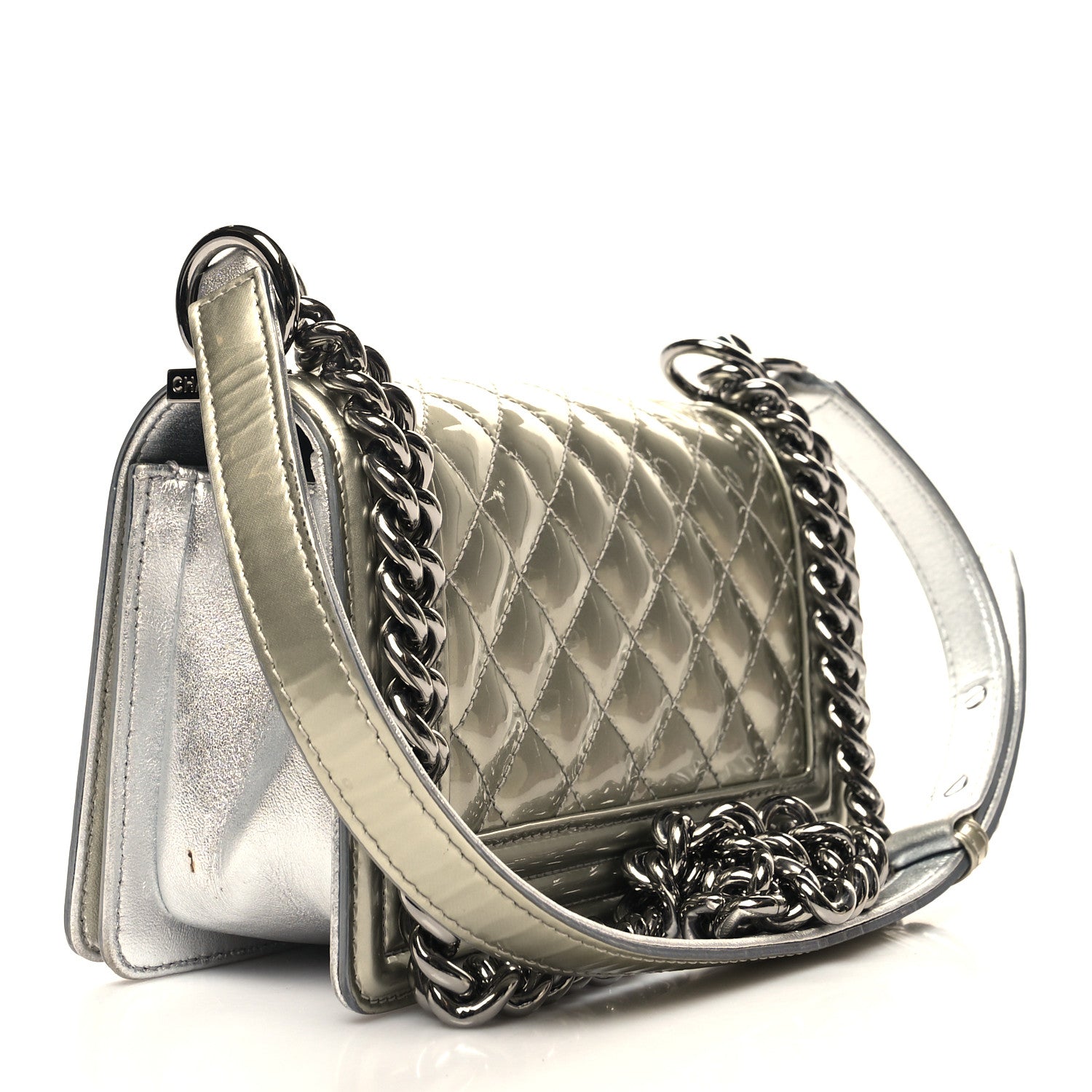 Chanel Metallic Patent Calfskin Quilted Small Boy Flap Silver 3 of 14
