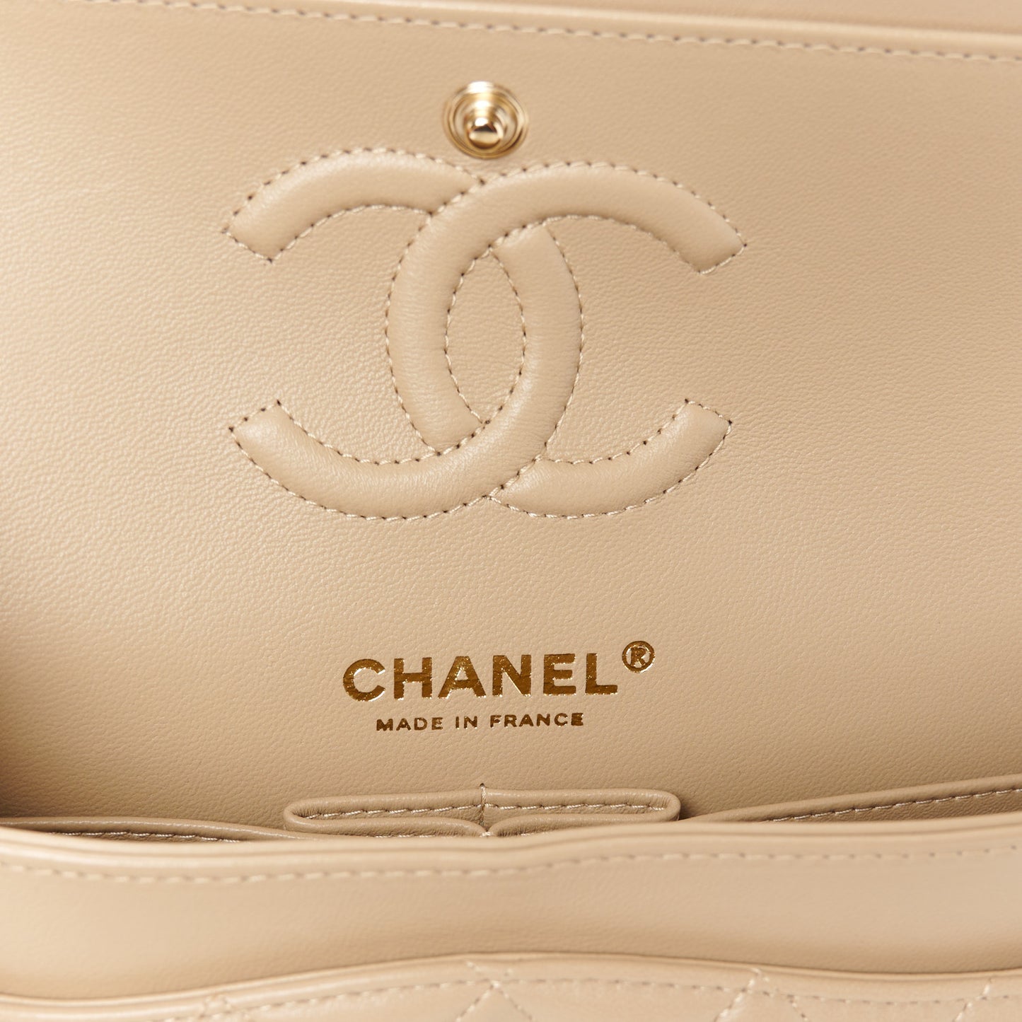 Lambskin Quilted Small Double Flap Beige
