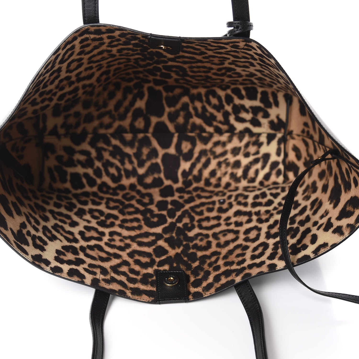 Saint Laurent Calfskin Large Leopard Print Shopping Tote Black 5 of 10
