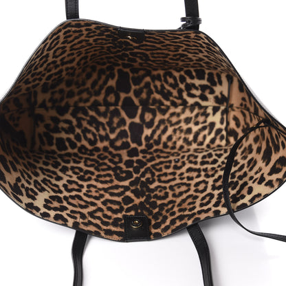 Saint Laurent Calfskin Large Leopard Print Shopping Tote Black 5 of 10