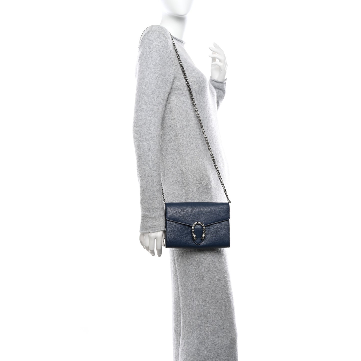 Dollar Calfskin Crystal Mini Dionysus Chain Wallet Blue Agata Black Diamond