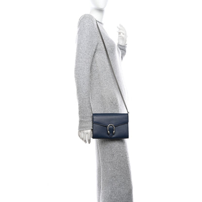 Gucci Dollar Calfskin Crystal Mini Dionysus Chain Wallet Blue Agata Black Diamond 2 of 10