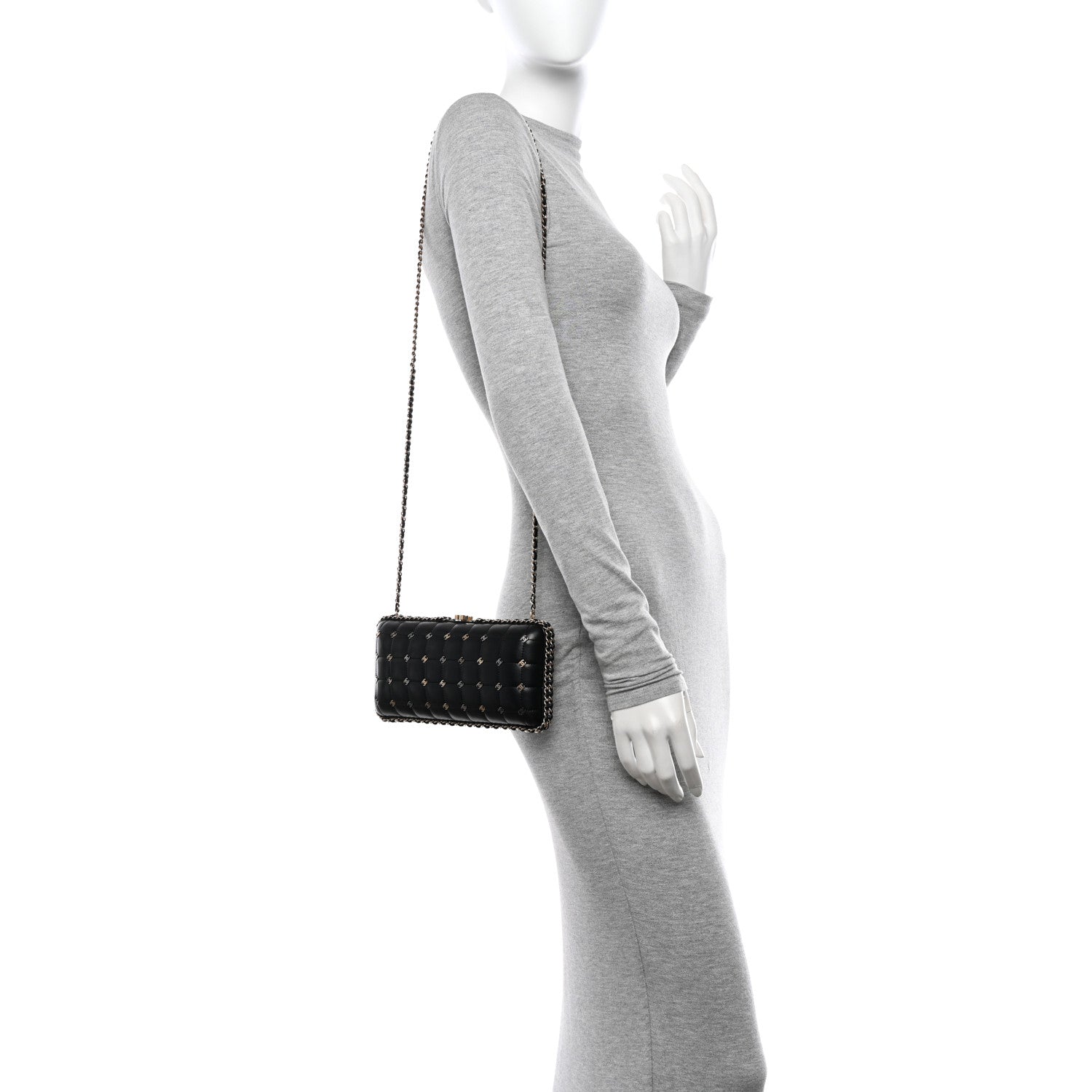 Chanel Lambskin Quilted CC Studded Chain Around Clutch Black 2 of 10