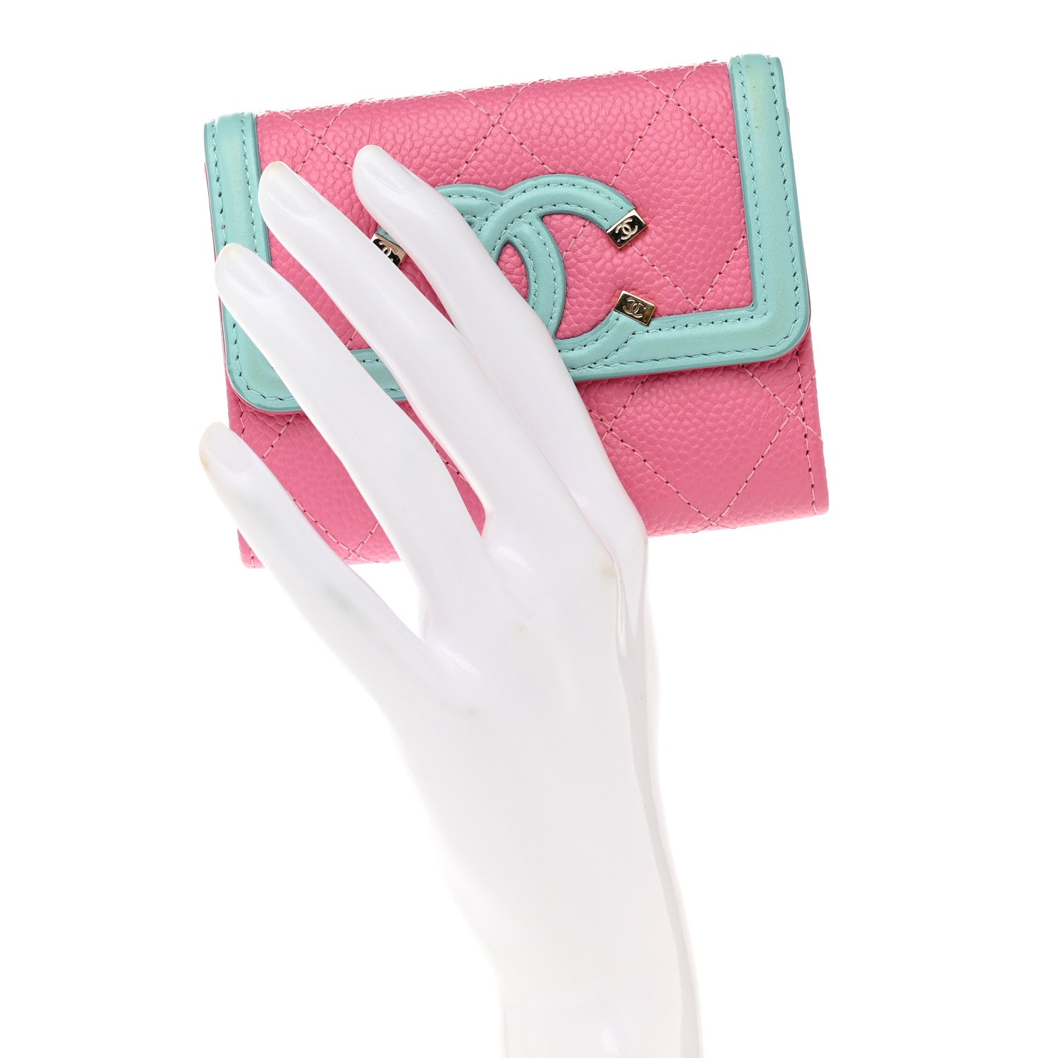 Chanel Caviar Quilted Filigree Flap Card Holder Pink Blue Green 2 of 8