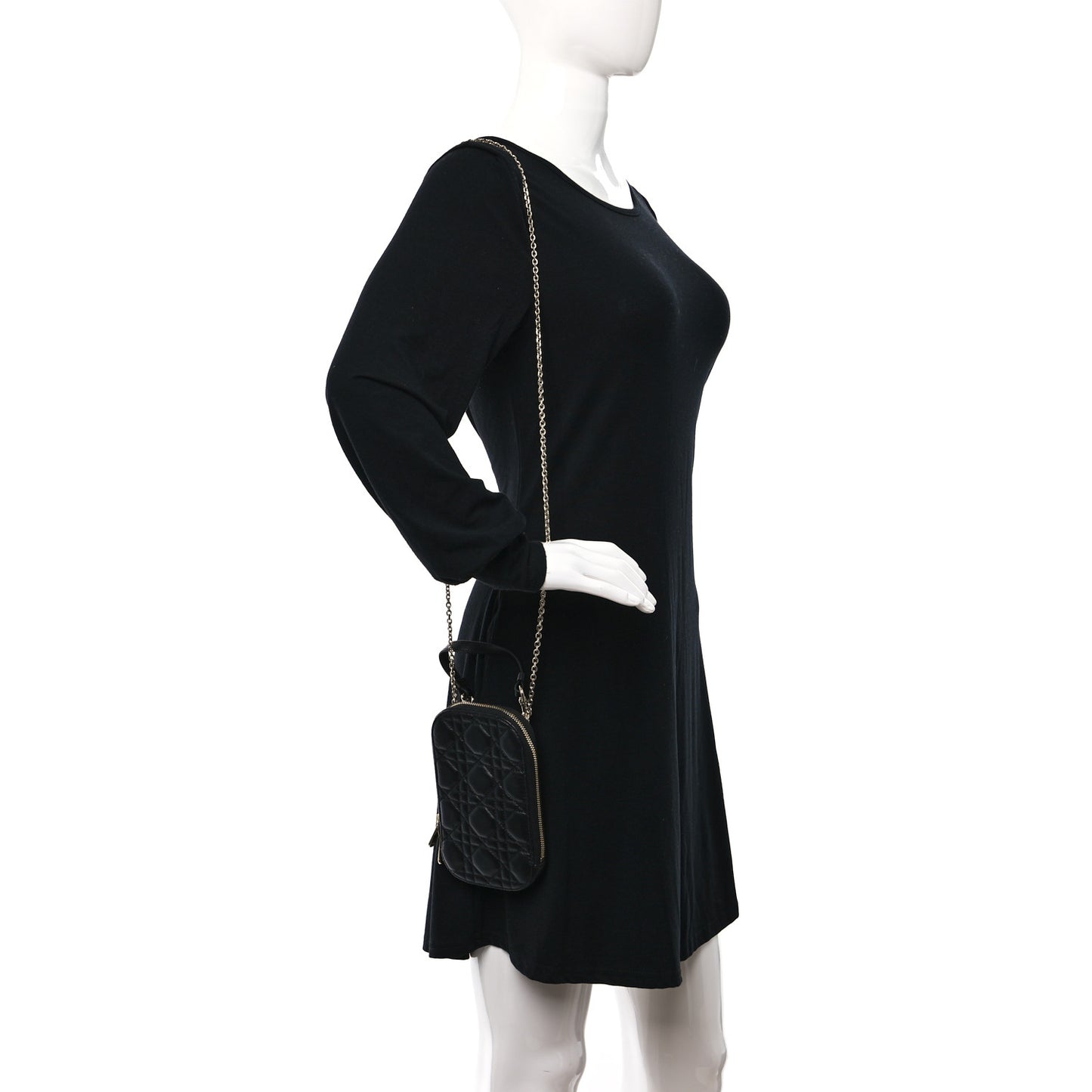 Lambskin Cannage Lady Dior Phone Holder Black