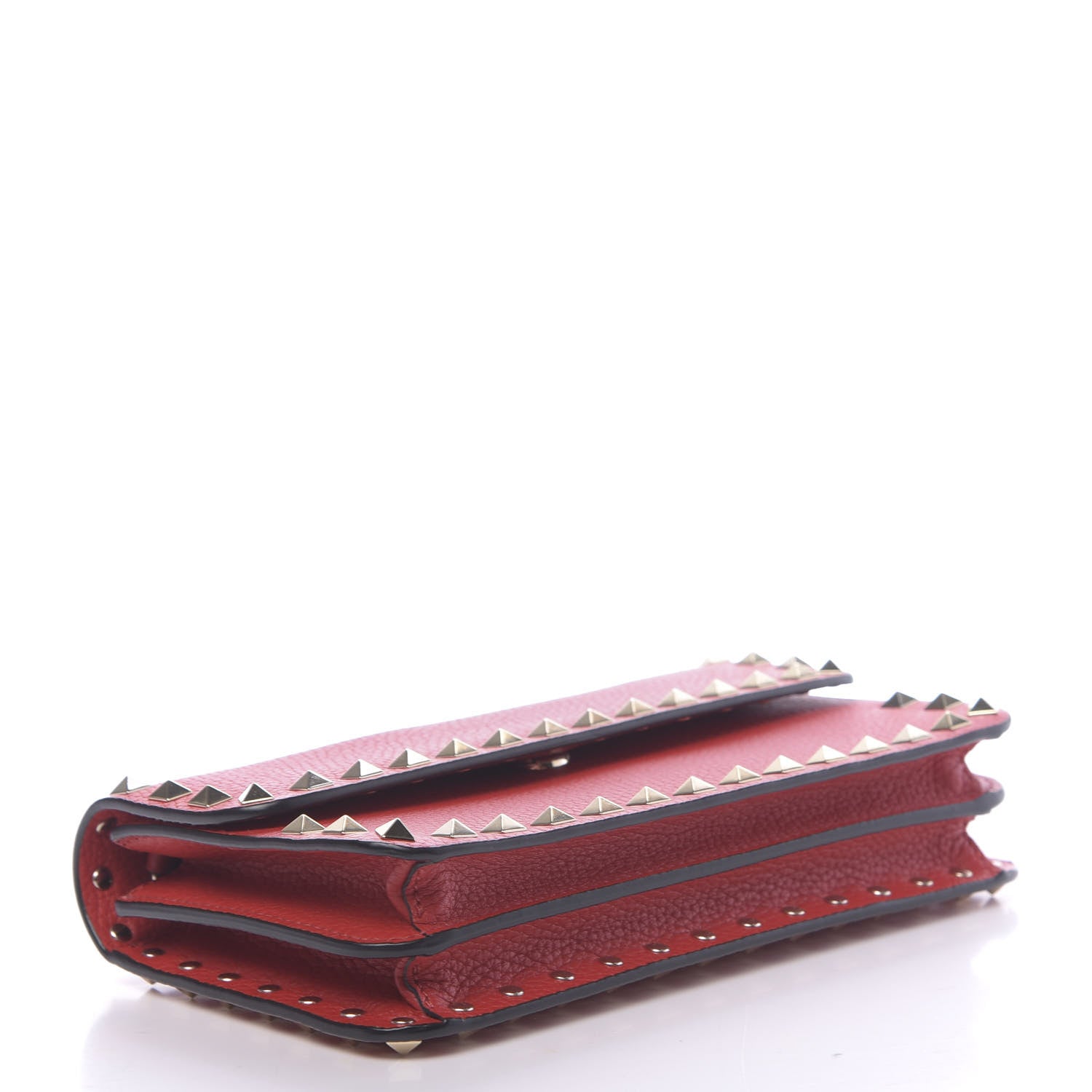 Valentino Garavani Pebbled Calfskin Rockstud Flap Wallet On Chain Rouge Pur 4 of 10