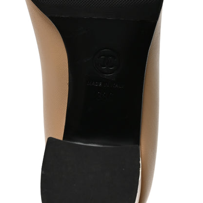 Chanel Lambskin Cap Toe Mary Jane Mid Heel Strap Pumps 38 Beige Black 7 of 7