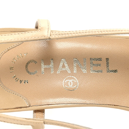Chanel Lambskin Pointed Toe CC Slingback Heels 37 Beige 9 of 10
