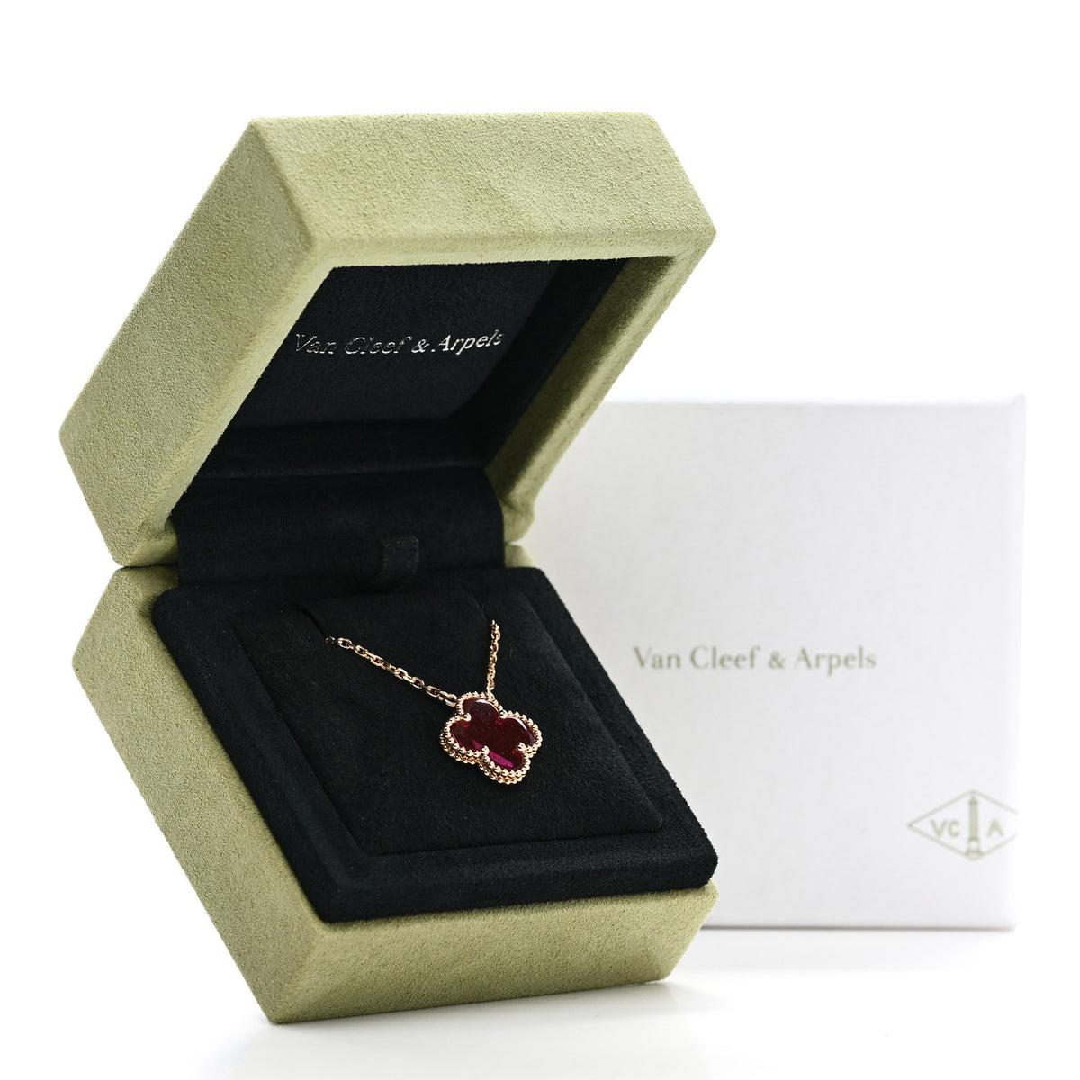 Van Cleef & Arpels 18K Yellow Gold Pink Enamel Vintage Alhambra Pendant Necklace 6 of 6