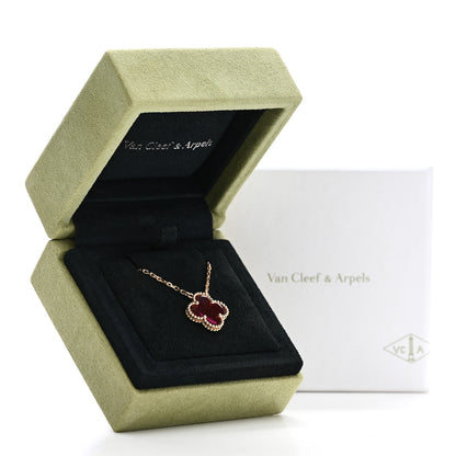 Van Cleef & Arpels 18K Yellow Gold Pink Enamel Vintage Alhambra Pendant Necklace 6 of 6