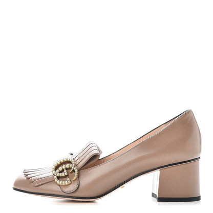 Gucci Malaga Kid Pearly GG Marmont Fringe 50mm Loafer Pumps 38 Porcelain Rose 1 of 10