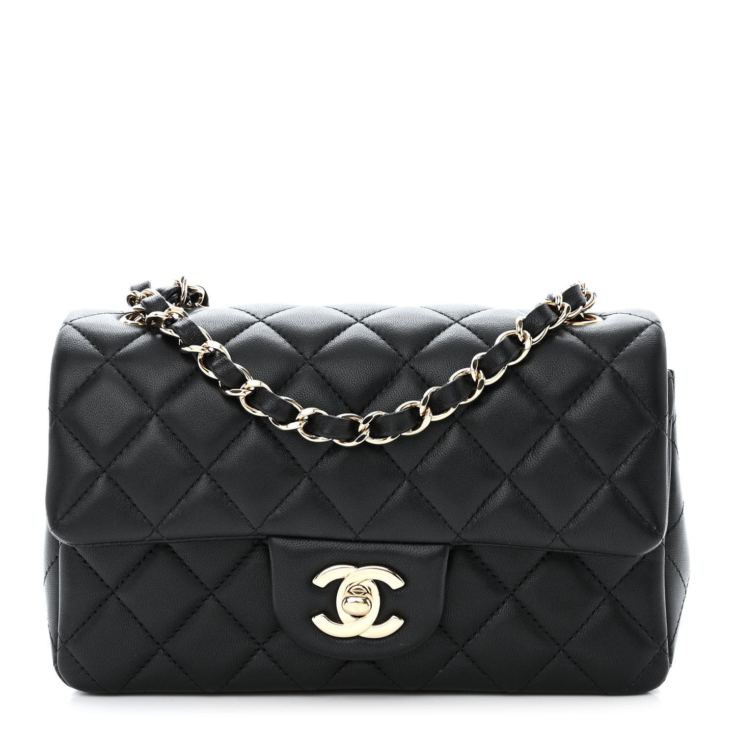 Lambskin Quilted Mini Rectangular Flap Black