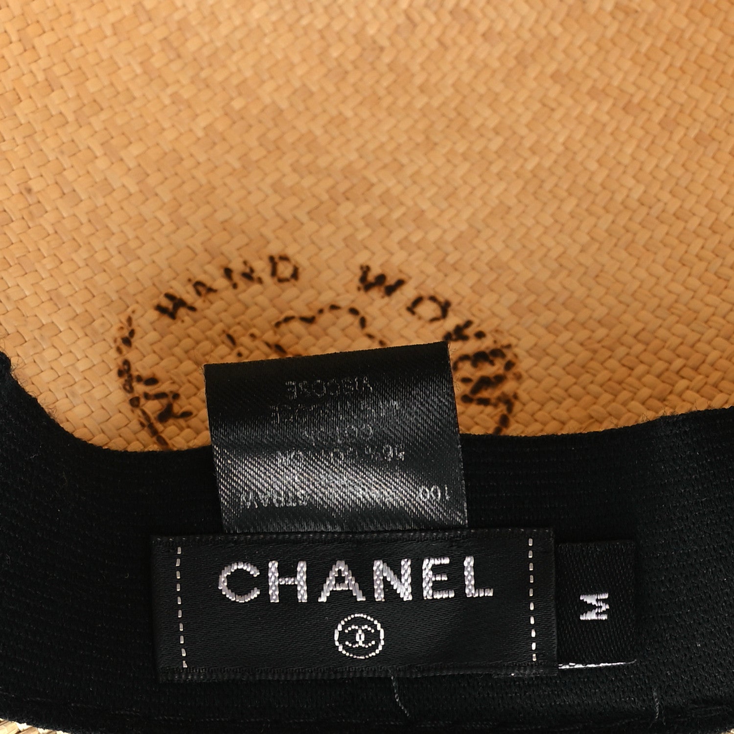 Chanel Straw Grosgrain Ribbon Fedora Hat M Beige Black 8 of 12