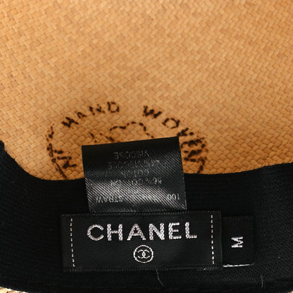 Chanel Straw Grosgrain Ribbon Fedora Hat M Beige Black 8 of 12