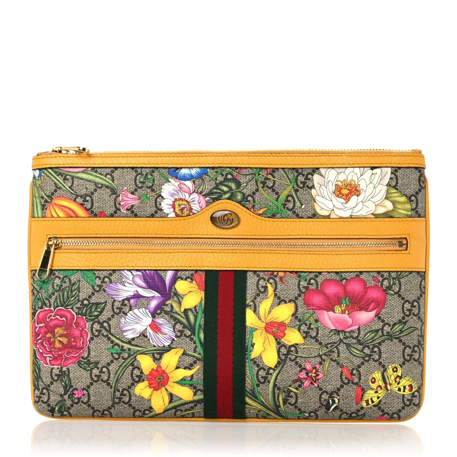 Gucci GG Supreme Monogram Flora Large Ophidia Pouch Clutch Beige Multicolor Crop 1 of 9