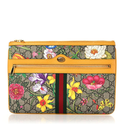 Gucci GG Supreme Monogram Flora Large Ophidia Pouch Clutch Beige Multicolor Crop 1 of 9