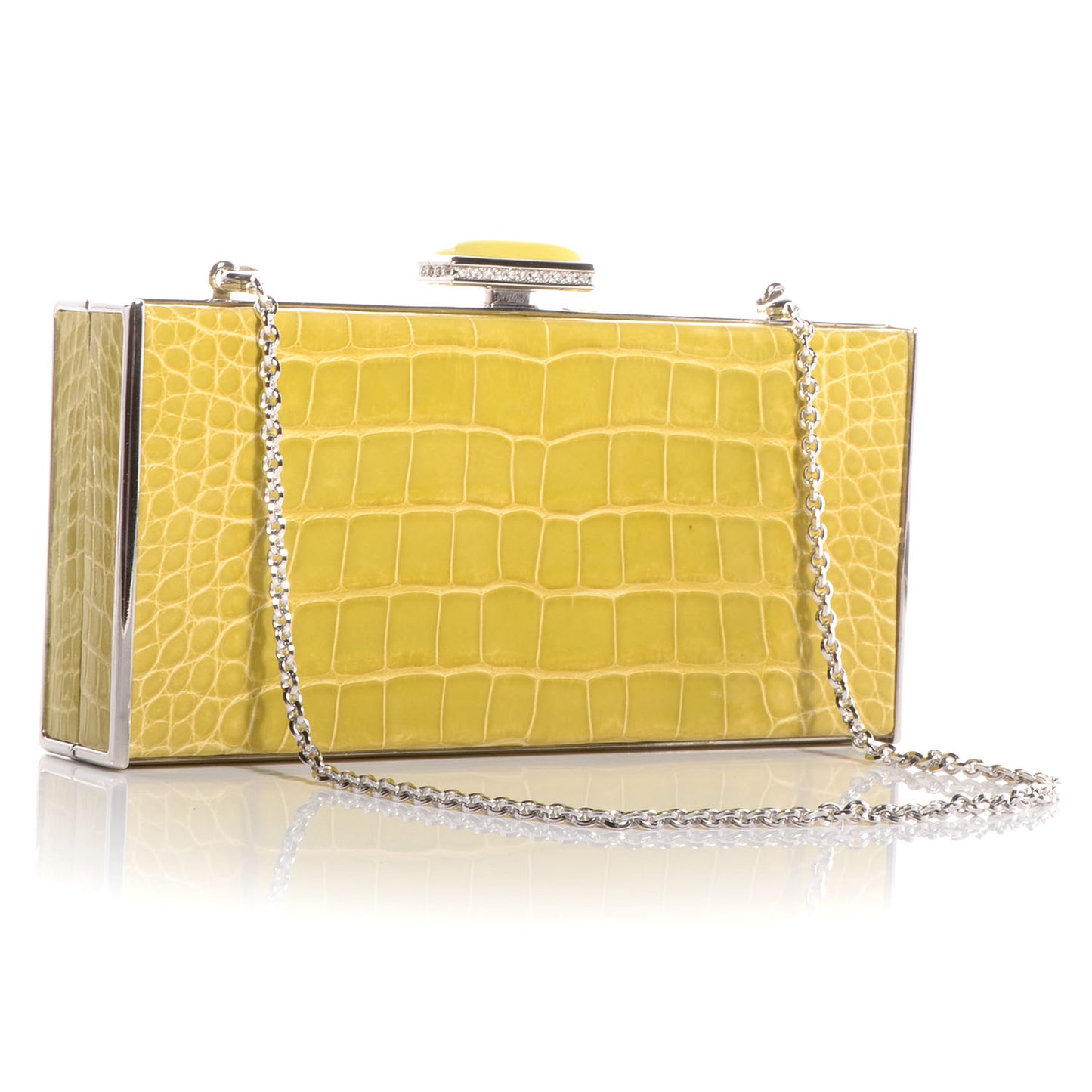 Crocodile Austrian Crystal Box Clutch Chartreuse