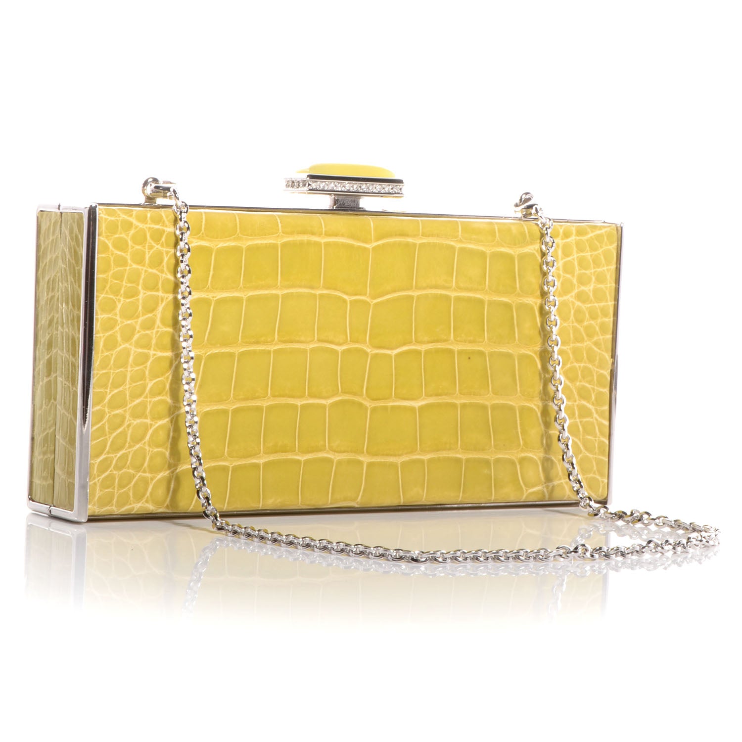 Judith Leiber Crocodile Austrian Crystal Box Clutch Chartreuse 3 of 8