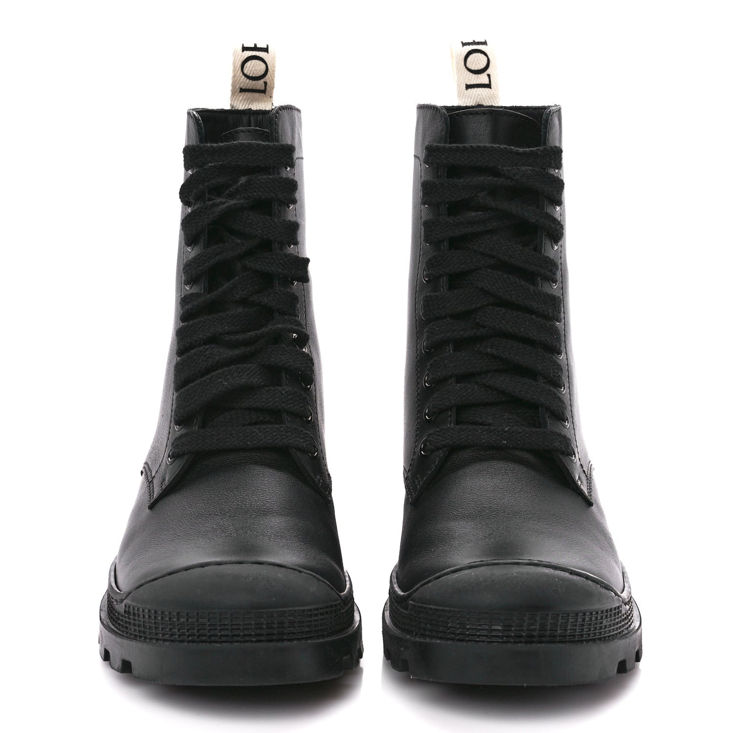 Calfskin Rubber Combat Boots 37 Black